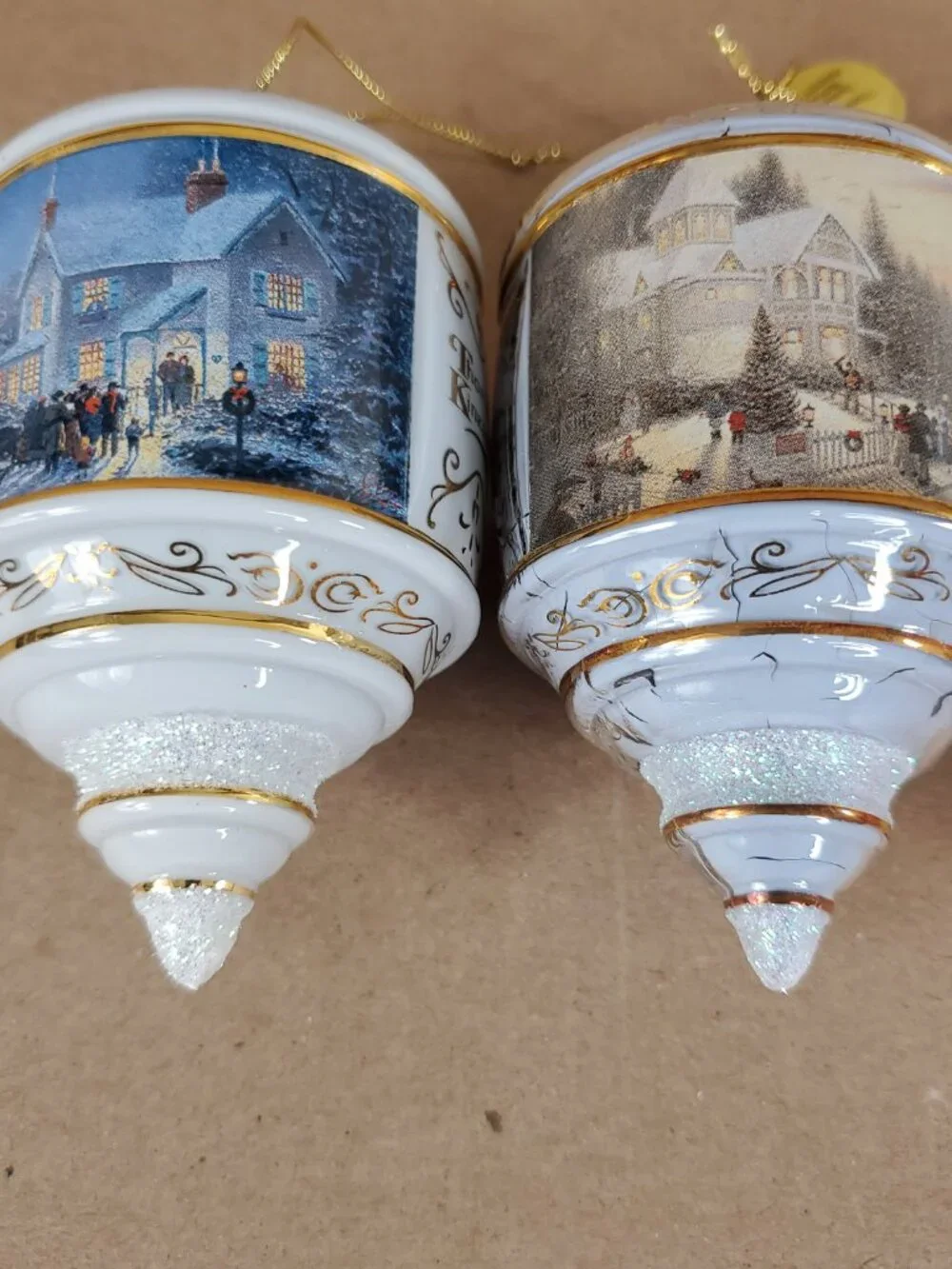 Thomas Kinkade Heirloom Glass Christmas Ornaments Lot Of 3 Bradford Edition